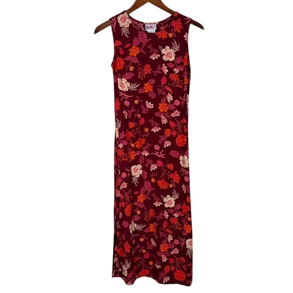 R&K Originals Vintage 90's Womens Sheath Maxi Dress Size‎ 0P Burgundy Floral Y2K